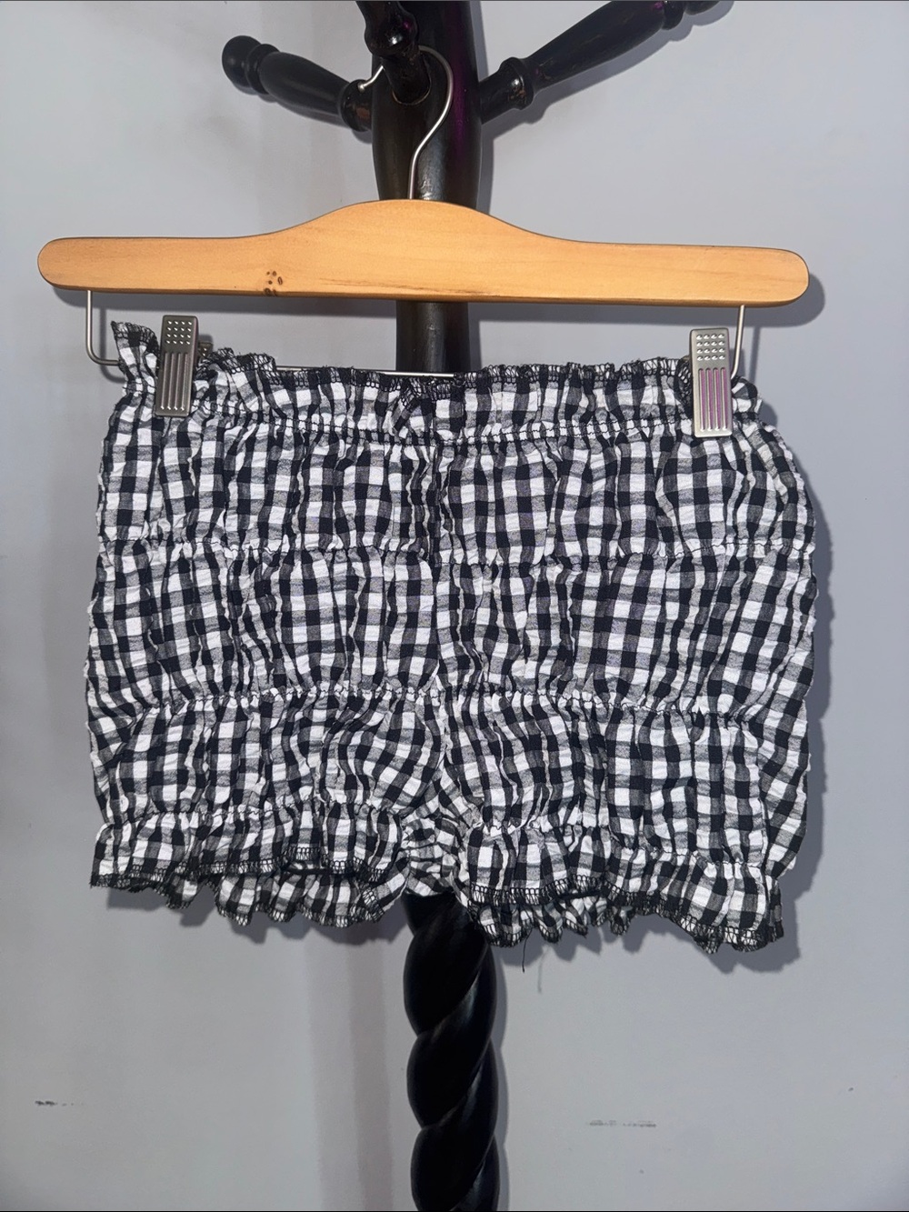 SHEIN Black & White Gingham High Waist Elastic Shorts 18.T
